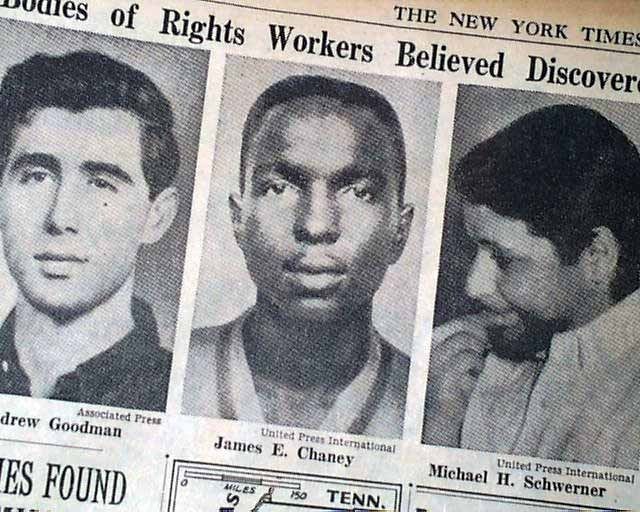 PHILADELPHIA MS Civil Rights Workers FOUND DEAD James Chaney 1964 Old 