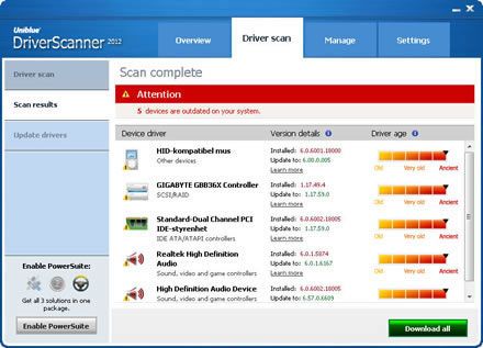 DriverScanner scan results