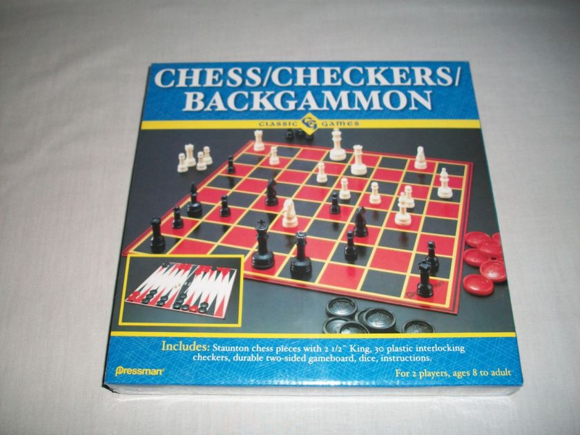 PRESSMAN GAMES CHESS CHECKERS BACKGAMMON CLASSIC GAMES 3 1 GAMES #1907 