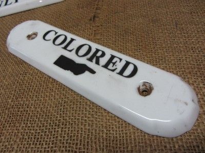 Vintage Set of 2 Porcelain Whites Only & Colored Signs  Old Antique 