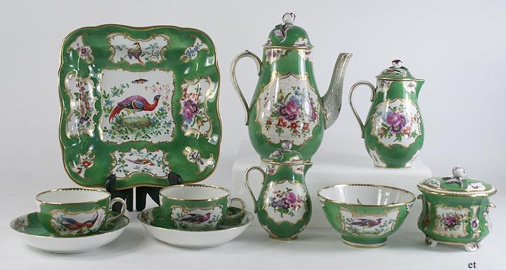 10pc GORGEOUS BOOTHS GILT PORCELAIN BIRD FLORAL TEA SET  