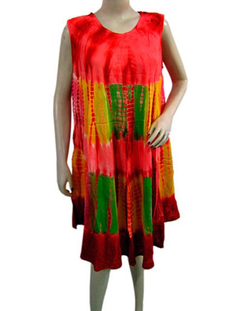   Fashion Hippie Boho Viscose Tie Dye Print Red Sleeveless Long Dress