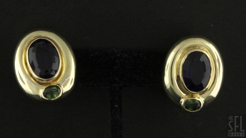   14K GOLD BEAUTIFUL 13.50CTW AMETHYST/GREEN TOURMALINE EARRINGS  