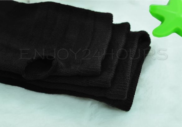 Fashion Cool Knit Arm Warmer Fingerless Long Mitten Gloves Black