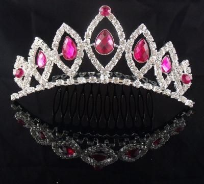 Wedding Bridal Prom Pageant Pink crystal veil Princess tiara crown 