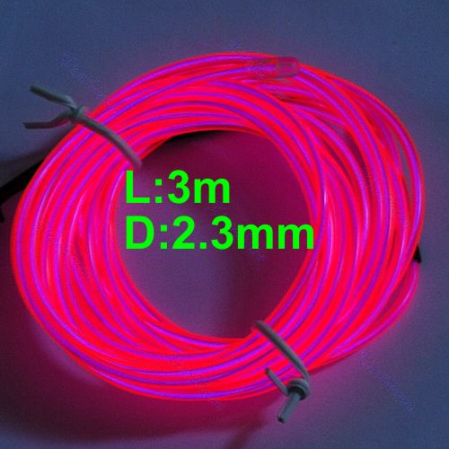   neon light glow el wire rope tube car dance party+ controller hot pink