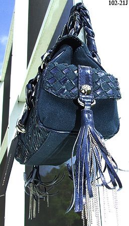   DEEP BLUE HELLO HEART WOVEN LEATHER BEAD TASSEL HANDBAG NEW  