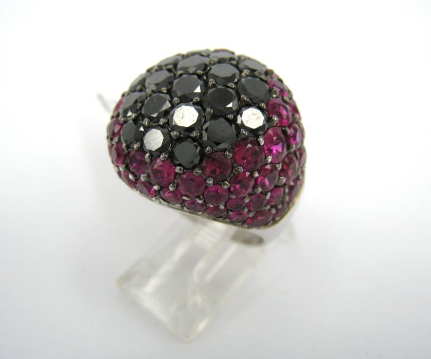 Gioielli Crivelli 2.80ct Black Diamond 5.66ct Ruby 18K Gold Dome Ring 