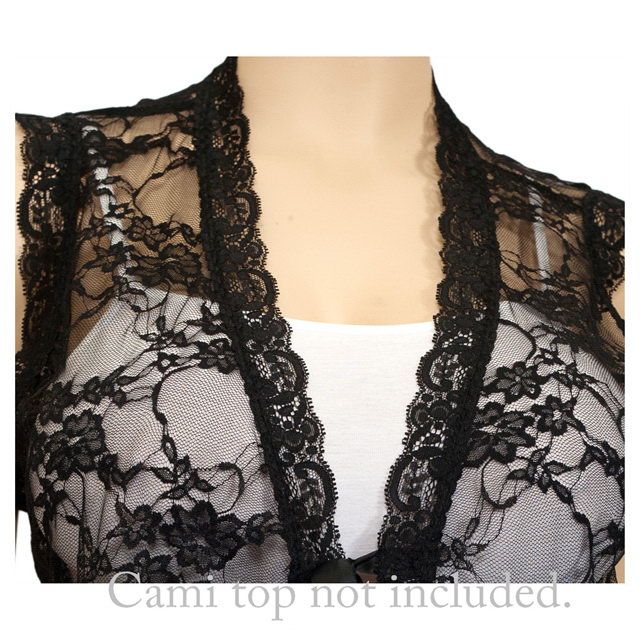 Plus Size Front Tie Lace Bolero Shrug Black  