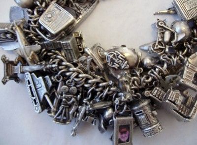   WWII LONDON BLAZE BLITZ ARMY MILITARY CHARM BRACELET 216 GR 76 CHARMS