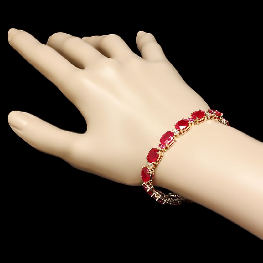   14K YELLOW GOLD 39.7CT RUBY 0.70CT DIAMOND BRACELET +  