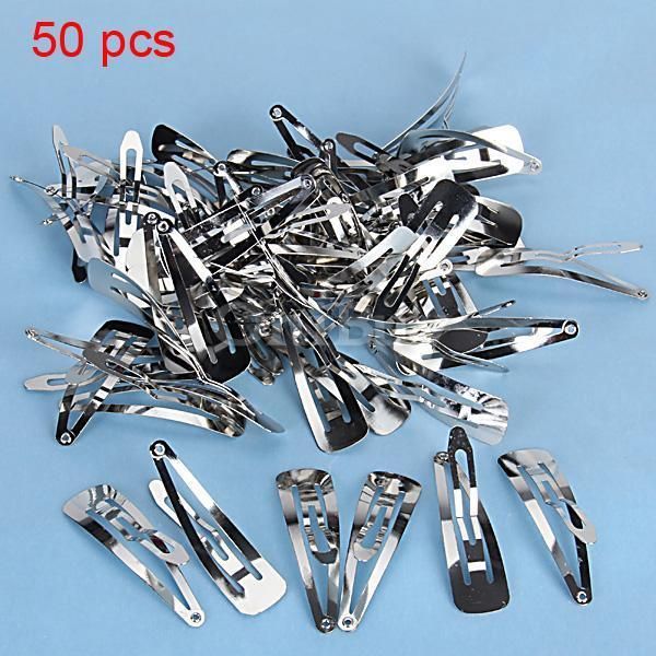 50pc Silver Hair Bows Snap Clips Prong DIY Craft Favors  