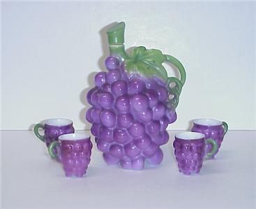 BAVARIAN GERMAN PORCELAIN GRAPE SHAPED DECANTER SET  