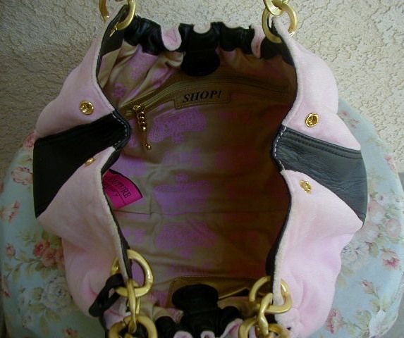 Cute Pink Velour & Brown Leather JUICY COUTURE Royal Hobo Bag~Purse 