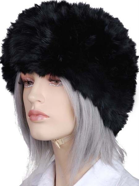 KH1853 Black Womens 100% Rex Rabbit Fur Winter Hat  