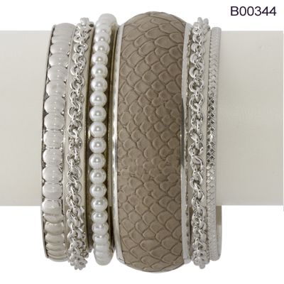 Trendy Bangles in Antique Gold / Silver with Stained wood or Faux 
