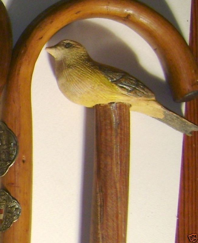 FOLK ART WALKING STICK CANE WISCONSIN CARVED CANARY  