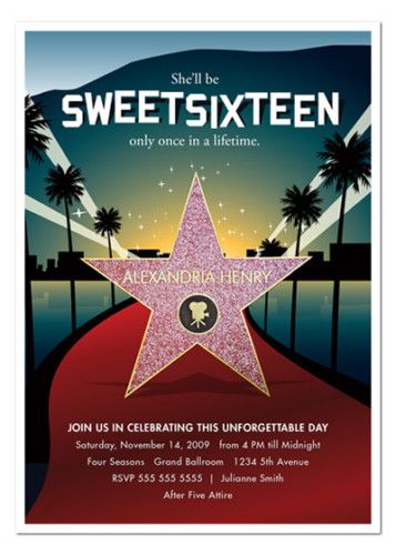 HOLLYWOOD Birthday Sweet 16 INVITATIONS  