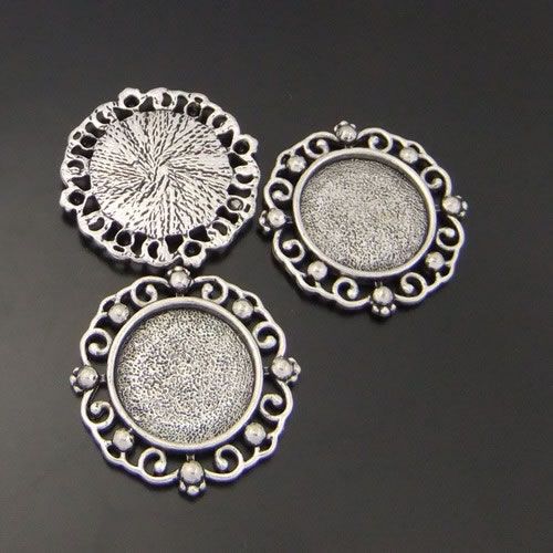 antique style silver look charm setting pendant findings 30*30*3mm 