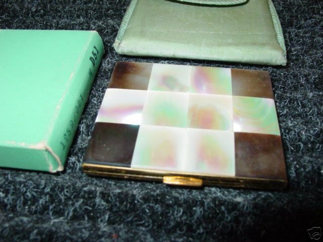 Vintage,Elgin American,Compact,Mother of Pearl,Case,Box  