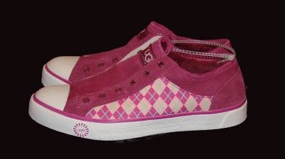 UGG Fur Lined LAELA Fruit Punch Baby Pink Argyle Suede Tennis Sneaker 