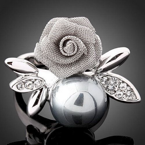 Swarovski Crystal pearl rose fashion finger Rings J0268  