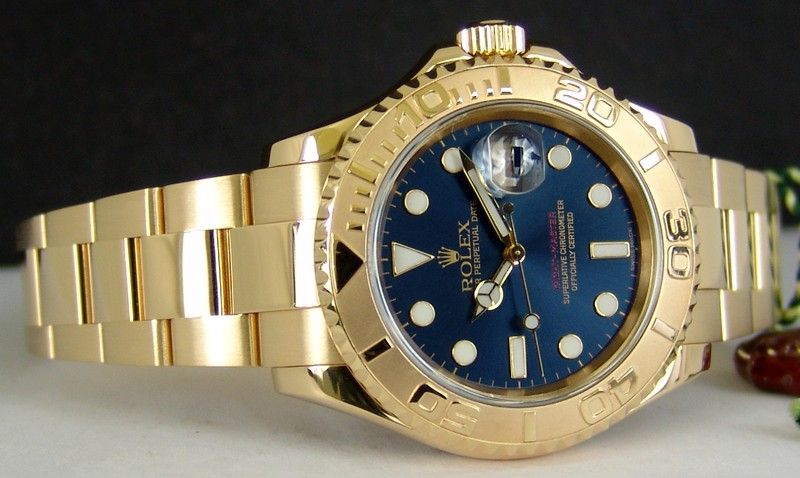 ROLEX   Mens 40mm 18kt Gold YachtMaster Blue Dial 16628  