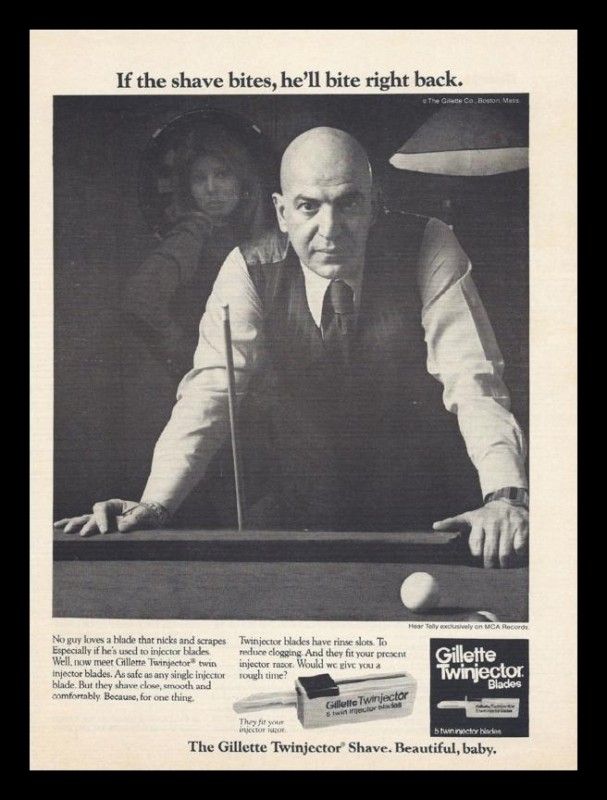 1975 Gillette Razor Blades Telly Savalas Vintage Ad  