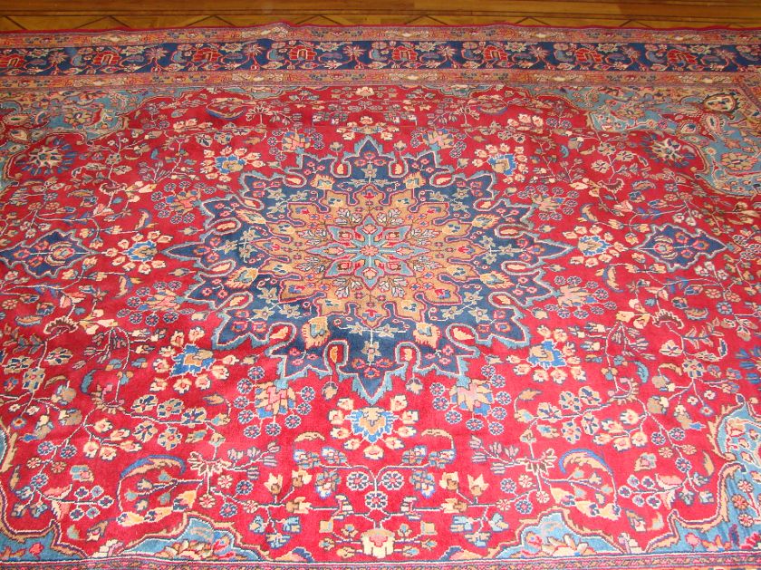 12 8 Red Blue Old Semi Antique Hand Made Persian Tabriz 