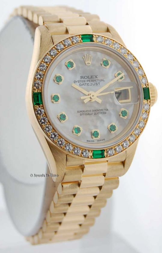 Rolex President 69078 T 18k MOP Diamonds & Emeralds  