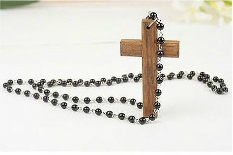 Japan Korean Style Wooden Cross Pearl Necklace  