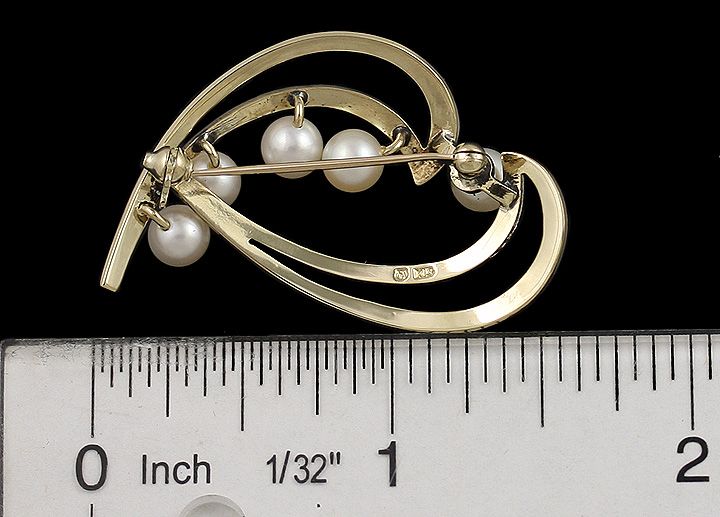 EXQUISITE MIKIMOTO 14K YELLOW GOLD & PEARL PIN BROOCH  