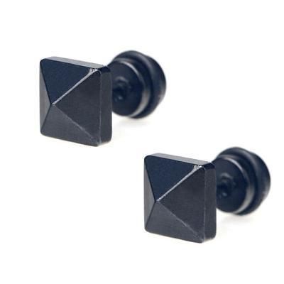 2x Cool Mens Earring Stud Stainless Steel Black Pyramid  