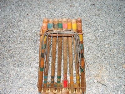 Vintage Wooden Croquet Game Set w/Caddy  