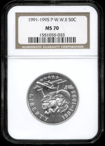 NGC MS70 1991 1995 P WORLD WAR II HALF DOLLAR MS 70  