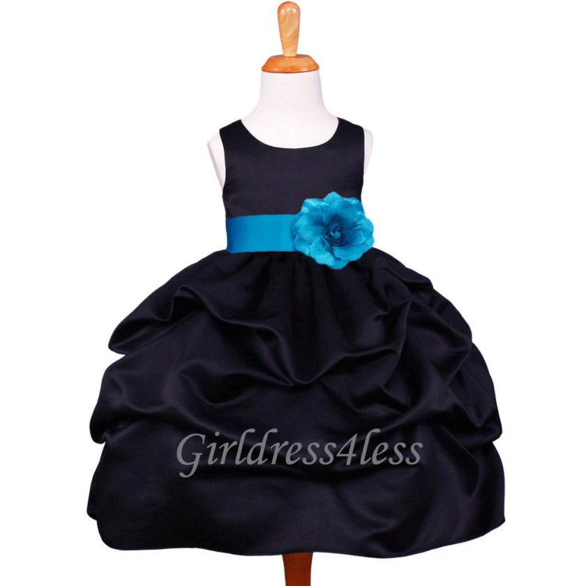 BLACK/TURQUOISE PICK UP FORMAL EVENT FLOWER GIRL DRESS 6M 18M 2 4 6 8 