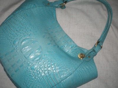   MELBOURNE JACKIE AQUA CROC EMBOSSED LEATHER TOTE HOBO SHOULDER BAG