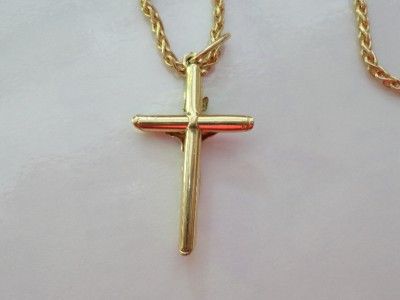 18K Solid Yellow Gold   20 Sparkle Cross Pendant Chain Necklace   5.2 