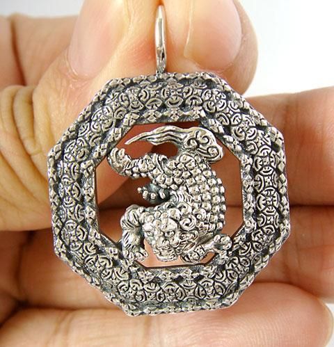 JAPANESE GUARDIAN LION SHISHI STERLING SILVER PENDANT  