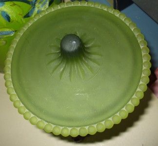   Frosted Green Glass Beaded Covered Brass Foot Candy Dish PRETTY Mint