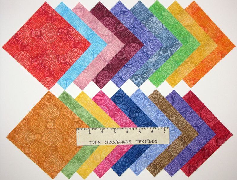 FABRIC 36 Squares 5   Pizzazz Brights Rainbow Tonal Red Green Blue 