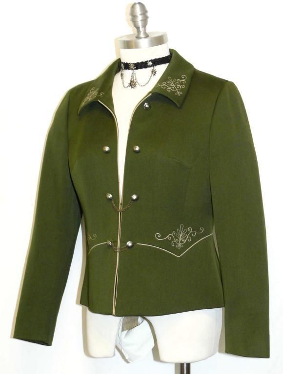 LODEN GREEN ~ WOOL German Women Hunting Riding Fitted Dirndl JACKET 