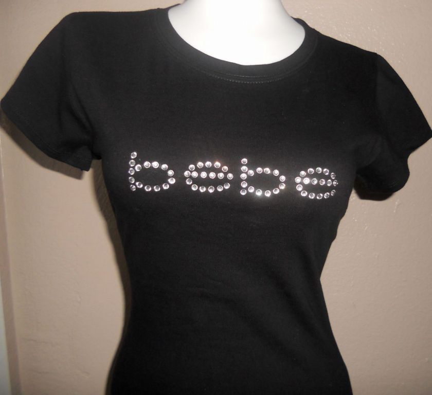 bebe Logo Basic Rhinestone Tee  