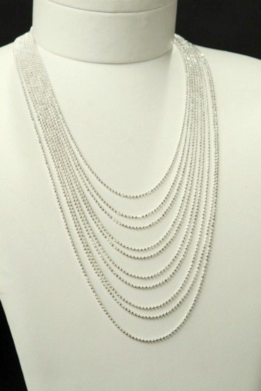 Silver Strand Layer Separate Shimmery 10 Chain Necklace  