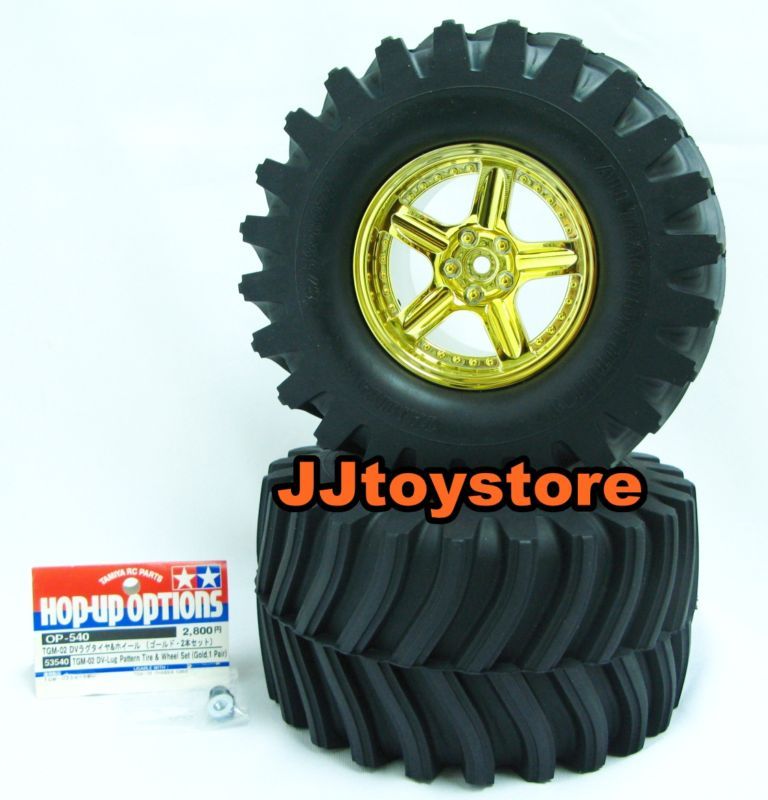 TAMIYA 53540 TGM 02 DV LUG PATTERN TIRE & WHEEL GOLD x2  