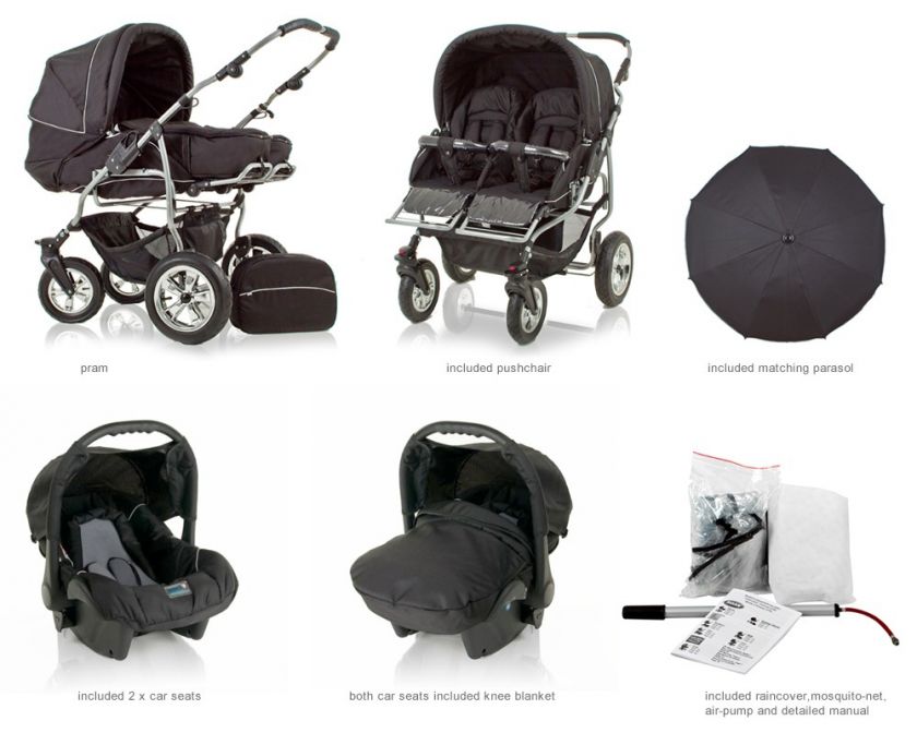   DOUBLE PRAM DUET IN 14 FANTASTIC COLOURS INCLUDED CAR SEATS  