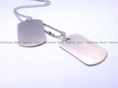 Army Style Cool Silver Blank 2 Dog Tag Mens Pendant Necklace w 