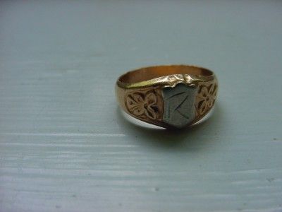 Antique Victorian Solid 9k Gold Baby Initial Ring w/ R  