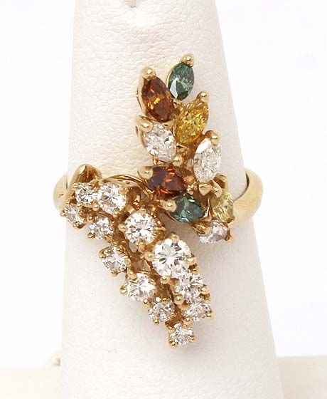 TRENDY 14K GOLD & 2.35 CTS COLORED DIAMONDS LADIES RING  