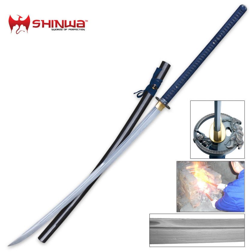 NEW 58 Shinwa Nodachi Navy Damascus Katana Sword  